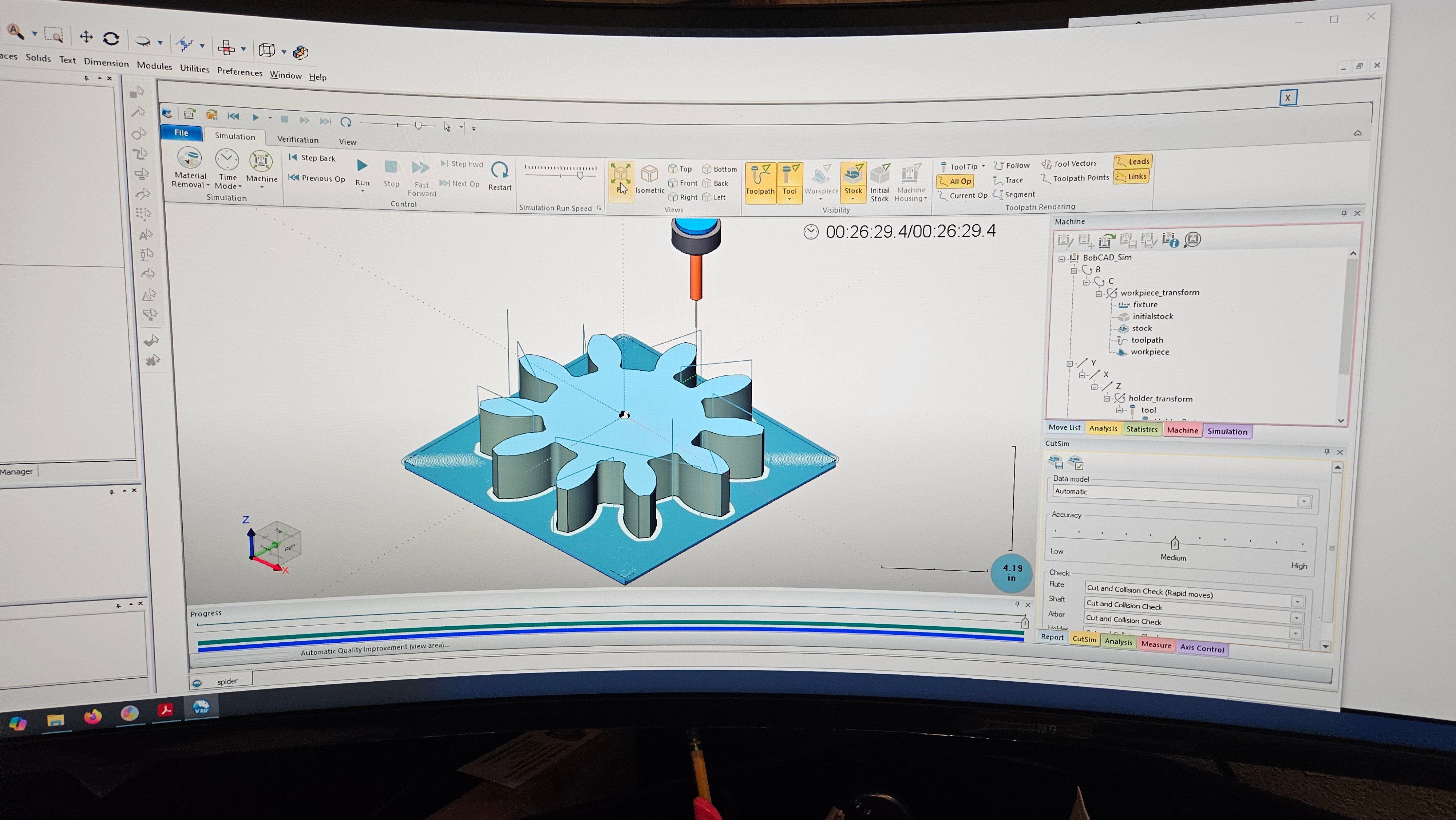 CAM software simulating a star-shaped part toolpath on a CNC mill